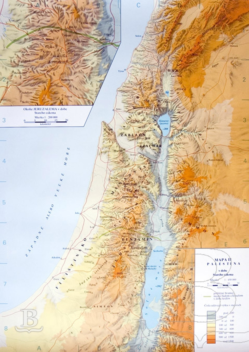 Biblická mapa nástenná, laminovaná – Palestína v dobe Starého zákona (mapa II)